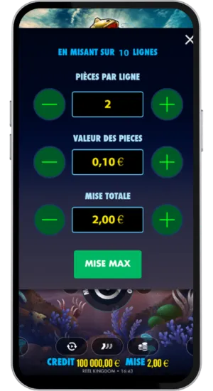 Big Bass Splash est ouvert ; le joueur choisit son montant de mise