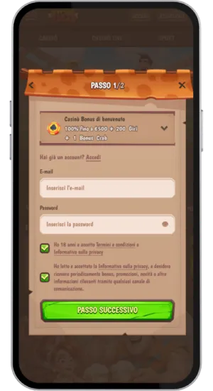 Modulo di registrazione con campi per e-mail e password