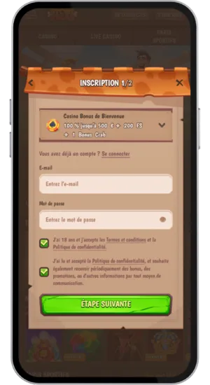 Menu d’inscription avec champs e-mail et mot de passe vides