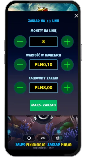 Gra Big Bass Splash otwarta; gracz wybiera wysokość zakładu